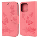 Leather Wallet Case Imprint Butterfly Flower Phone Case with Stand for iPhone 13 mini 5.4 inch