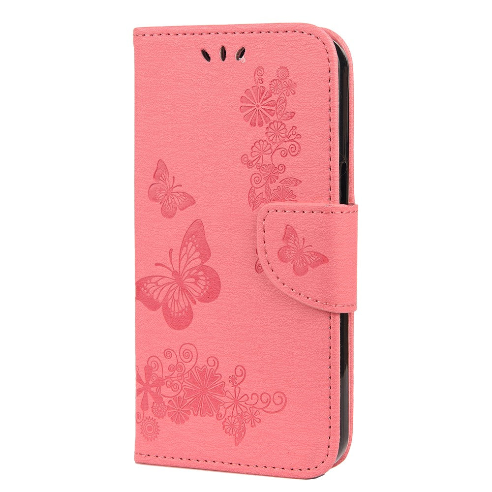 Leather Wallet Case Imprint Butterfly Flower Phone Case with Stand for iPhone 13 mini 5.4 inch