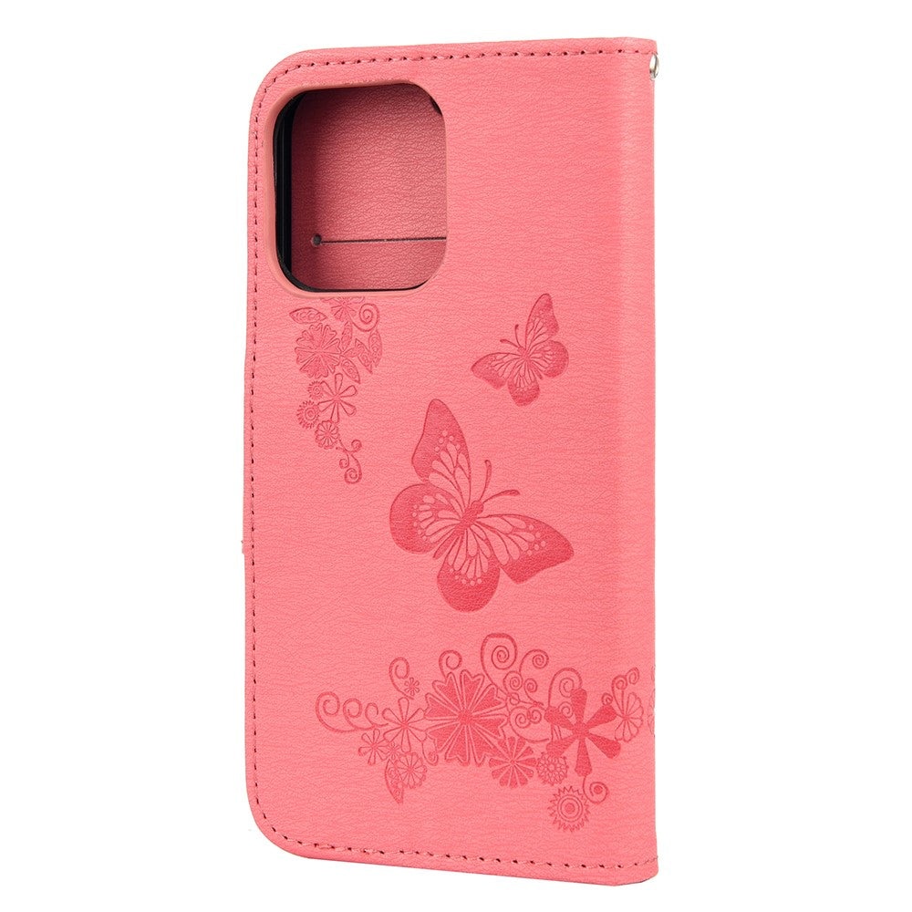 Leather Wallet Case Imprint Butterfly Flower Phone Case with Stand for iPhone 13 mini 5.4 inch
