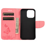 Leather Wallet Case Imprint Butterfly Flower Phone Case with Stand for iPhone 13 mini 5.4 inch