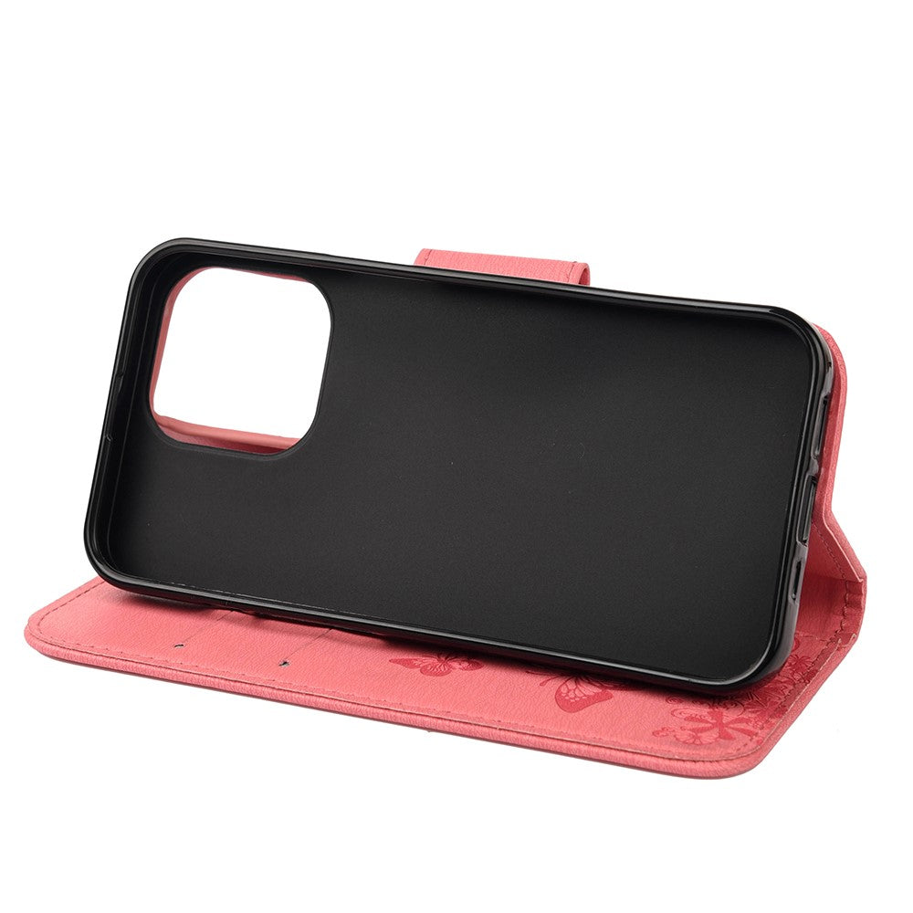 Leather Wallet Case Imprint Butterfly Flower Phone Case with Stand for iPhone 13 mini 5.4 inch