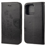 Velbeskyttet pung i læderlook med sommerfugleblomst-aftryk og stander til iPhone 13 6,1"