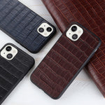 Crocodile Skin Genuine Leather Coated PC + TPU Combo Phone Back Case for iPhone 13 mini 5.4 inch