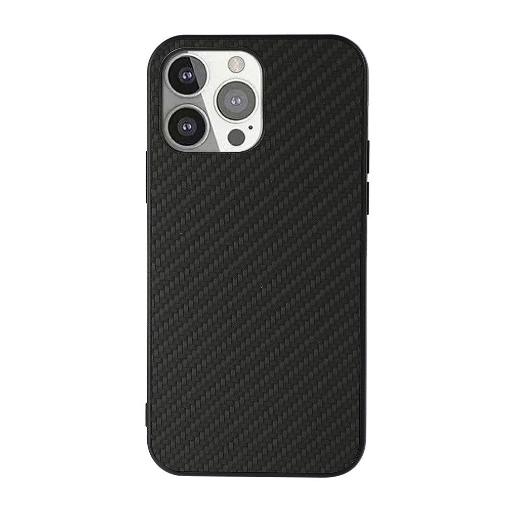 Full Protective Carbon Fiber Texture Leather Phone Back Cover for iPhone 13 Pro 6.1 inch