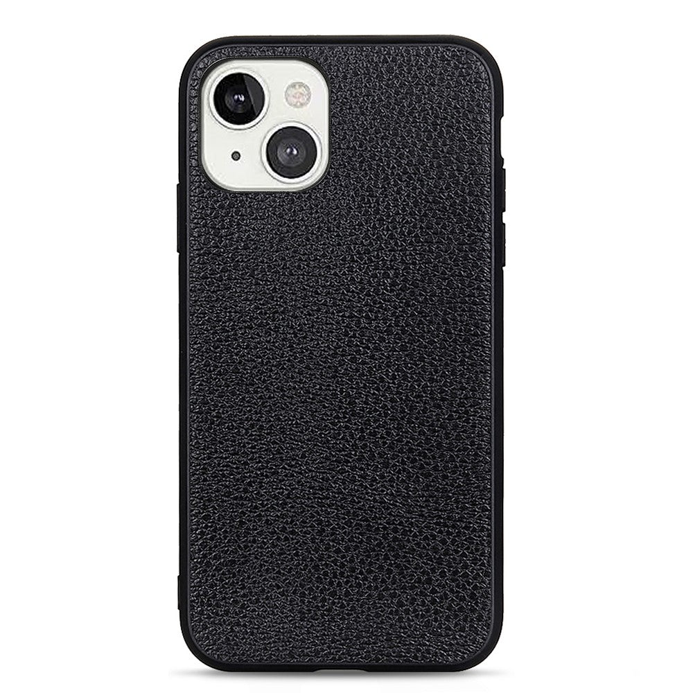 Litchi Skin PC + TPU Combo Genuine Leather Coated Back Shell for iPhone 13 6.1 inch