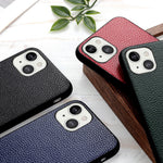 Litchi Skin PC + TPU Combo Genuine Leather Coated Back Shell for iPhone 13 6.1 inch