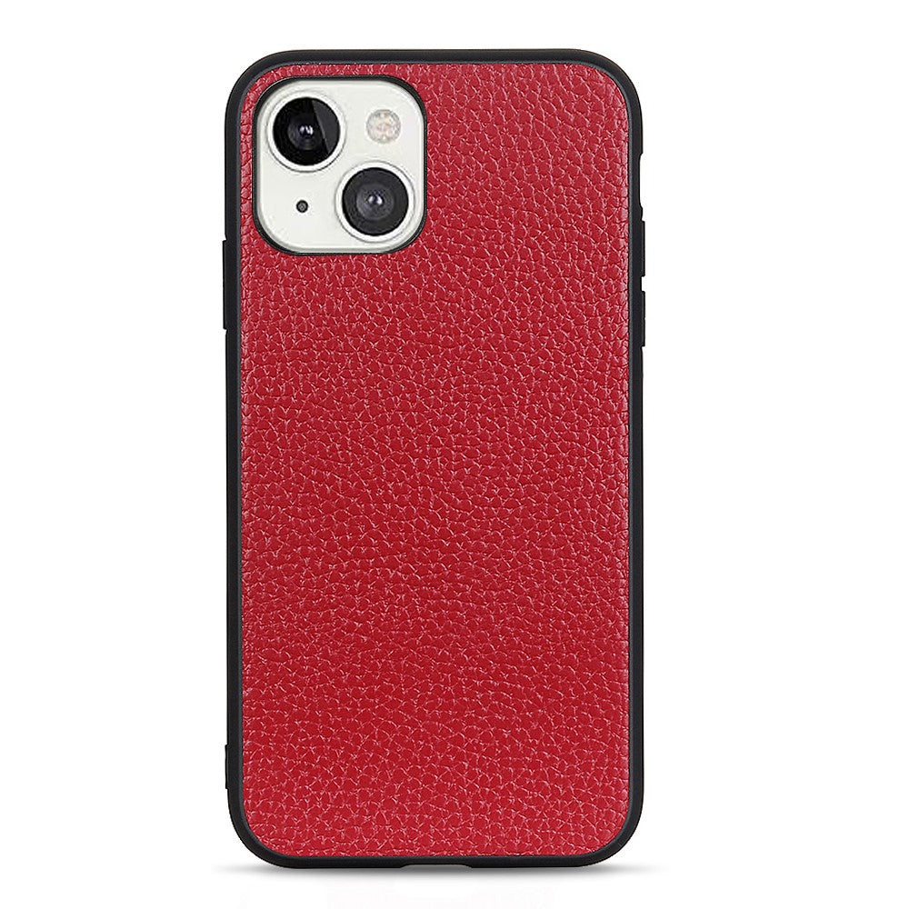 Litchi Skin PC + TPU Combo Genuine Leather Coated Back Shell for iPhone 13 6.1 inch