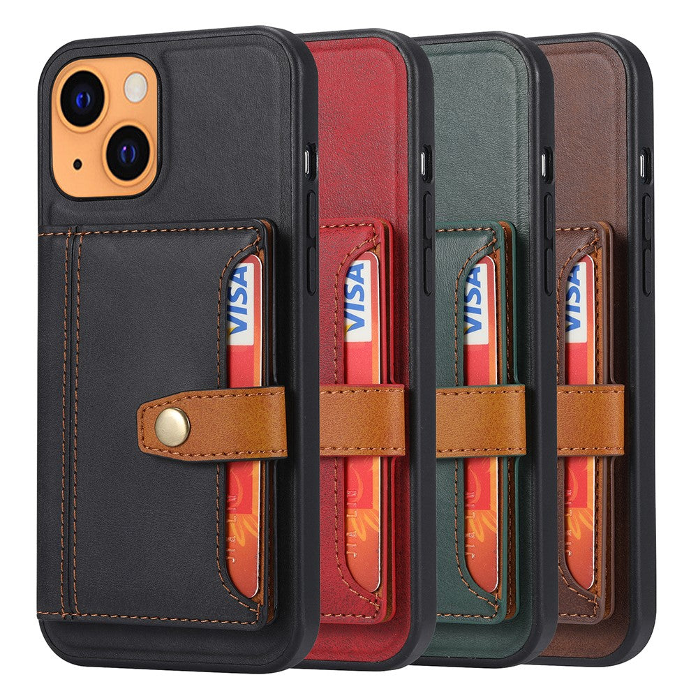 Card Slots + Kickstand Design PU Leather Coated TPU Case Phone Shell for iPhone 13 6.1 inch