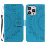 Mandala Totem Pattern Imprinted PU Leather Wallet Magnetic Flip Cover with Hand Strap for iPhone 13 Pro 6.1 inch