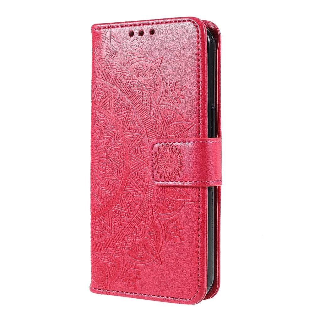 Anti-Scratch Imprinted Mandala Totem Pattern Leather Wallet Flip Protective Case Cover with Strap for iPhone 13 Pro Max 6.7 inch