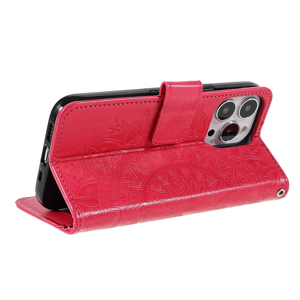 Anti-Scratch Imprinted Mandala Totem Pattern Leather Wallet Flip Protective Case Cover with Strap for iPhone 13 Pro Max 6.7 inch