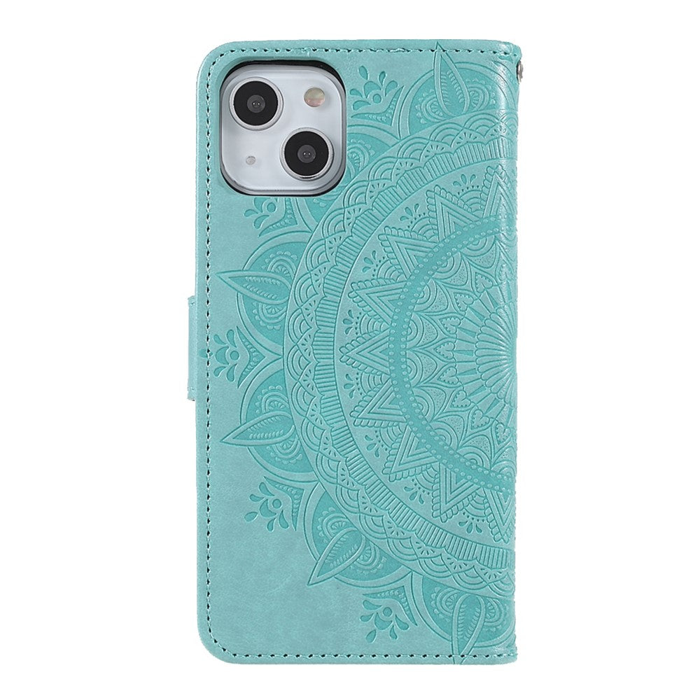Stylish Imprinted Mandala Totem Pattern PU Leather Shockproof Flip Magnetic Case with Strap for iPhone 13 6.1 inch