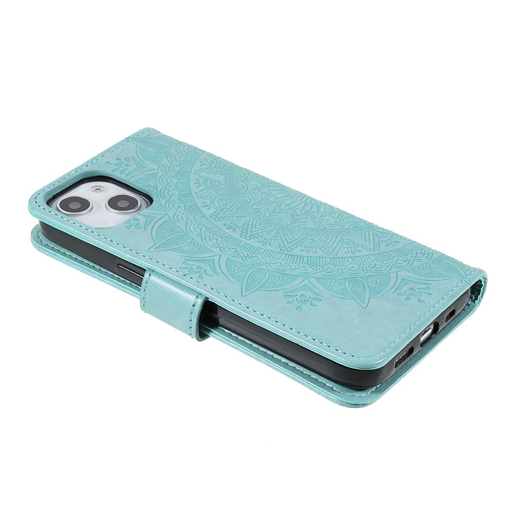 Stylish Imprinted Mandala Totem Pattern PU Leather Shockproof Flip Magnetic Case with Strap for iPhone 13 6.1 inch