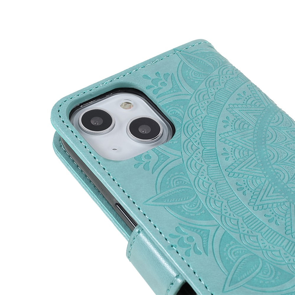 Stylish Imprinted Mandala Totem Pattern PU Leather Shockproof Flip Magnetic Case with Strap for iPhone 13 6.1 inch