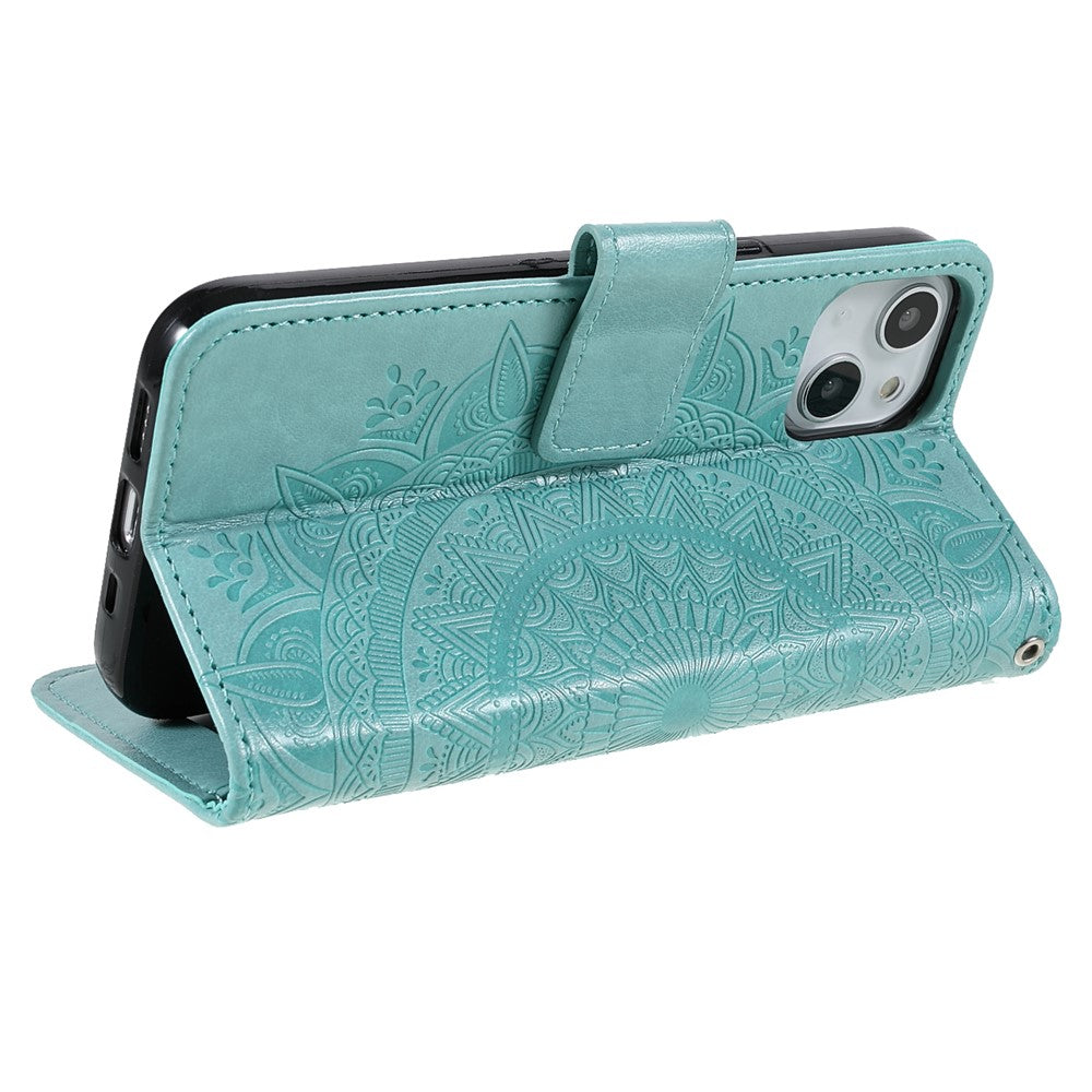 Stylish Imprinted Mandala Totem Pattern PU Leather Shockproof Flip Magnetic Case with Strap for iPhone 13 6.1 inch