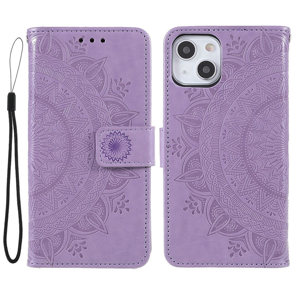Stylish Imprinted Mandala Totem Pattern PU Leather Shockproof Flip Magnetic Case with Strap for iPhone 13 6.1 inch