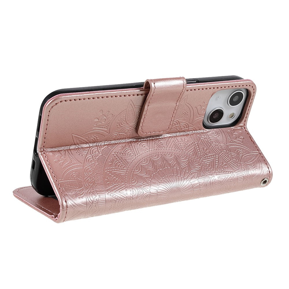 Imprinted Mandala Totem Pattern PU Leather Wallet Cover Slim Magnetic Shockproof Flip Case with Strap for iPhone 13 mini 5.4 inch