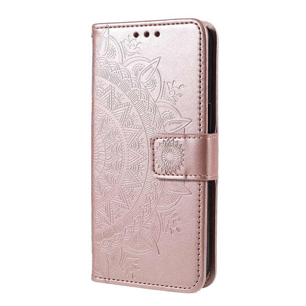 Imprinted Mandala Totem Pattern PU Leather Wallet Cover Slim Magnetic Shockproof Flip Case with Strap for iPhone 13 mini 5.4 inch