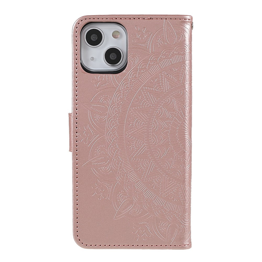 Imprinted Mandala Totem Pattern PU Leather Wallet Cover Slim Magnetic Shockproof Flip Case with Strap for iPhone 13 mini 5.4 inch