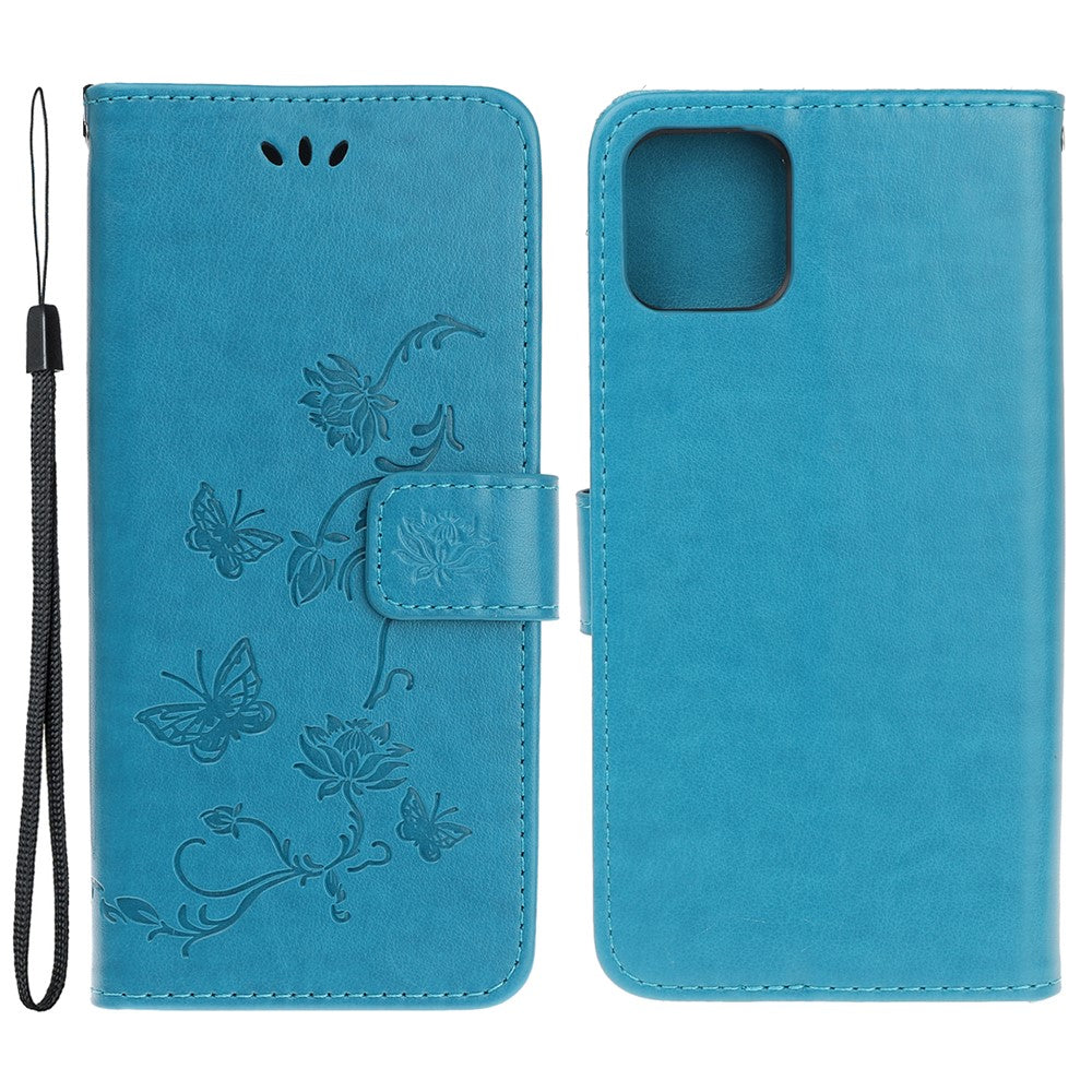 Præget sommerfugleblomst læderetui med stander og pung til iPhone 13 mini 5.4 tommer