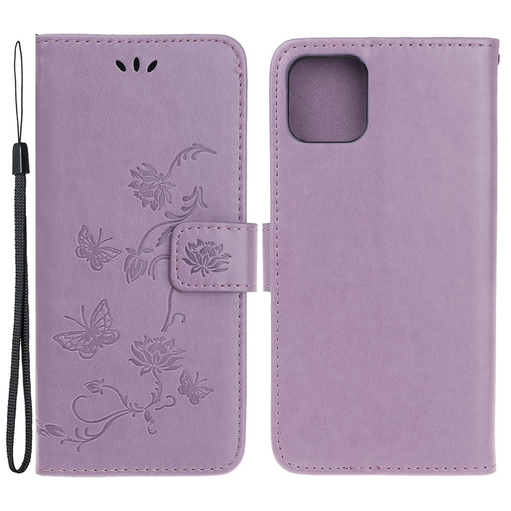 Præget sommerfugleblomst læderetui med stander og pung til iPhone 13 mini 5.4 tommer