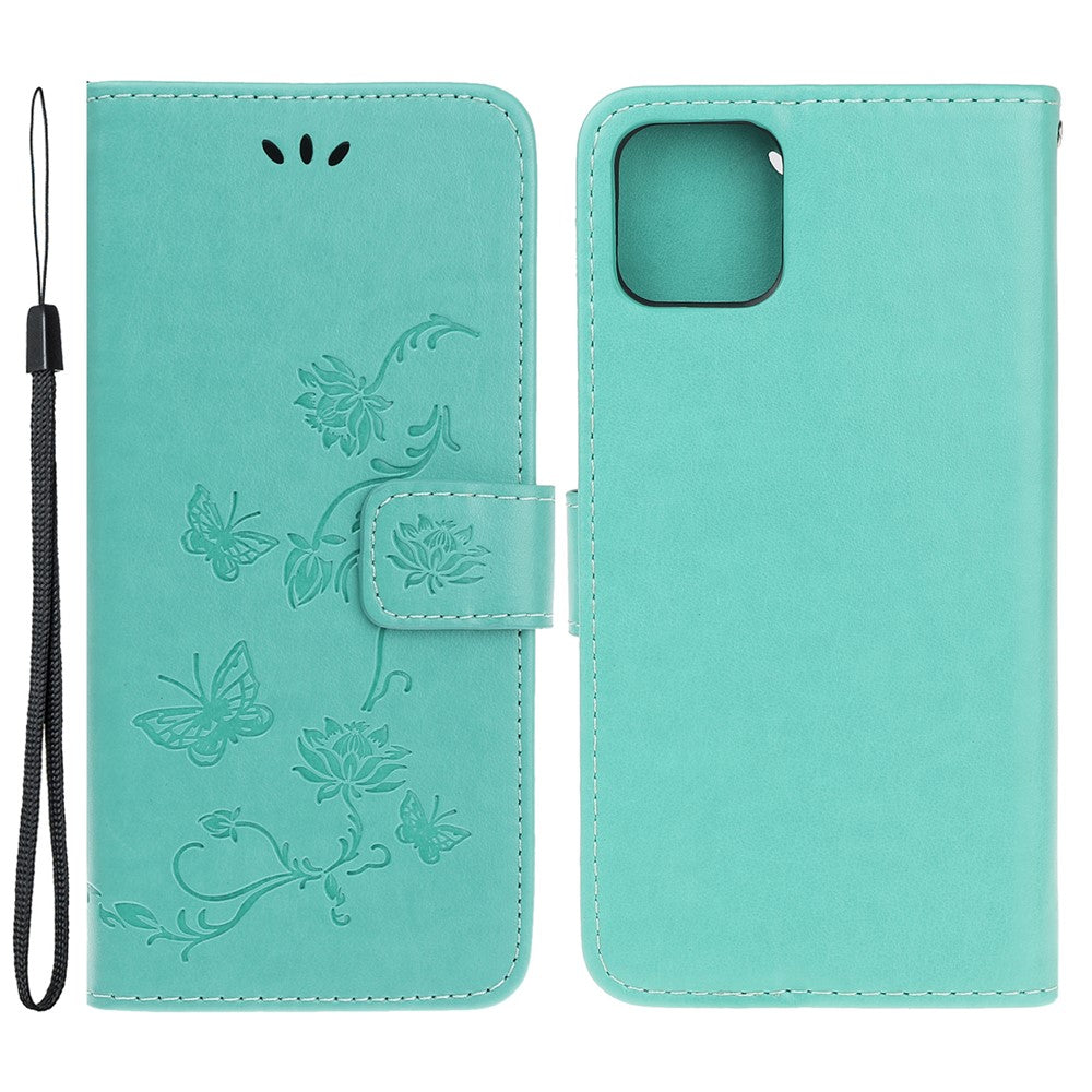 Præget sommerfugleblomst læderetui med stander og pung til iPhone 13 mini 5.4 tommer