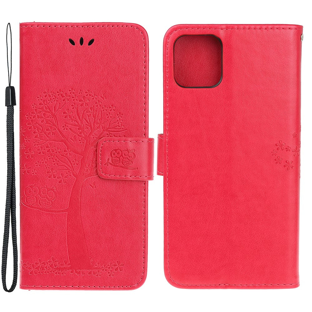 Wallet Stand Leather Case with Owl and Tree Imprinted for iPhone 13 mini 5.4 inch