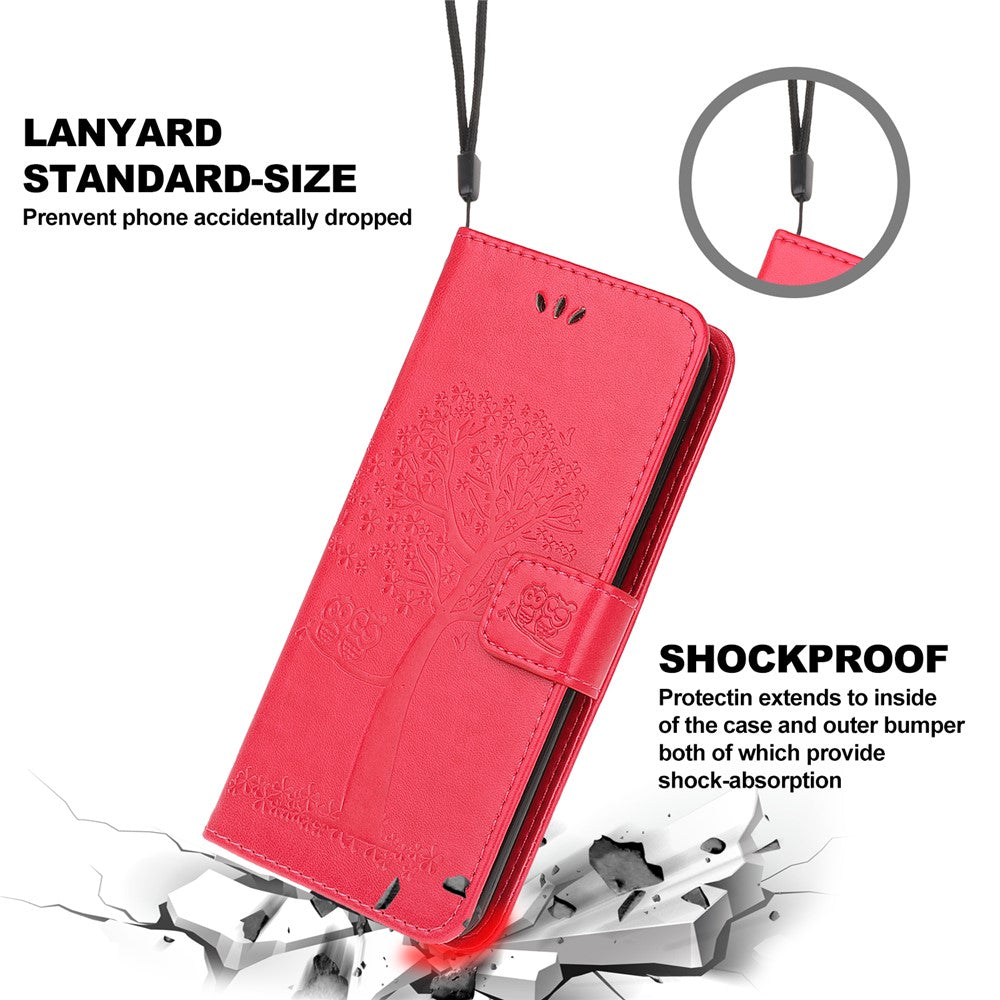 Wallet Stand Leather Case with Owl and Tree Imprinted for iPhone 13 mini 5.4 inch