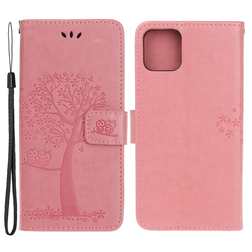 Wallet Stand Leather Case with Owl and Tree Imprinted for iPhone 13 mini 5.4 inch