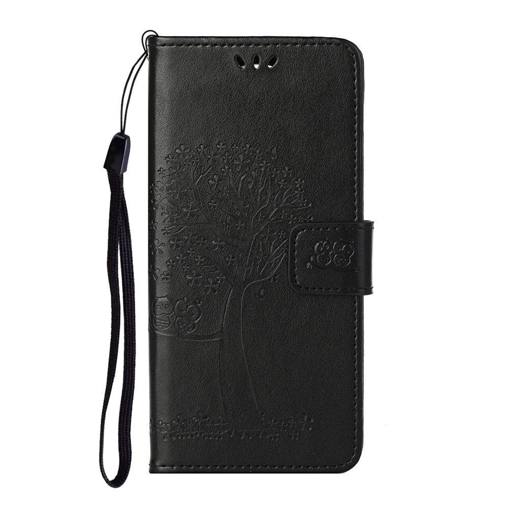 Plånboksfodral i läder med ugglaträd och prägel till iPhone 13 6,1 tum