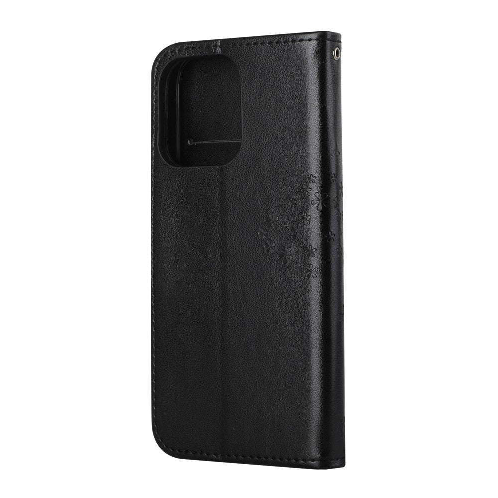 Plånboksfodral i läder med ugglaträd och prägel till iPhone 13 6,1 tum