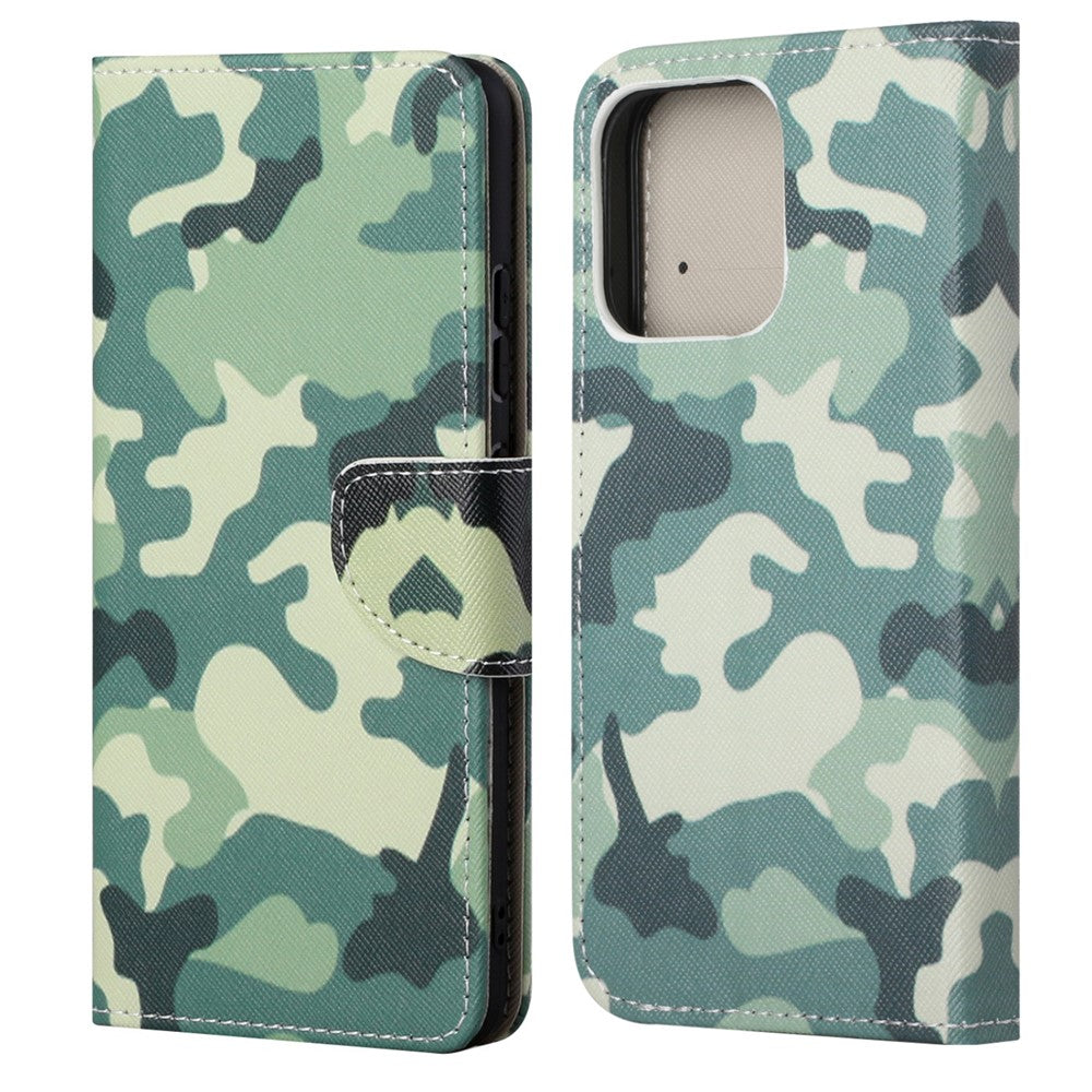 Pattern Printing Cross Texture Leather Case Wallet Stand Shell for iPhone 13 6.1 inch