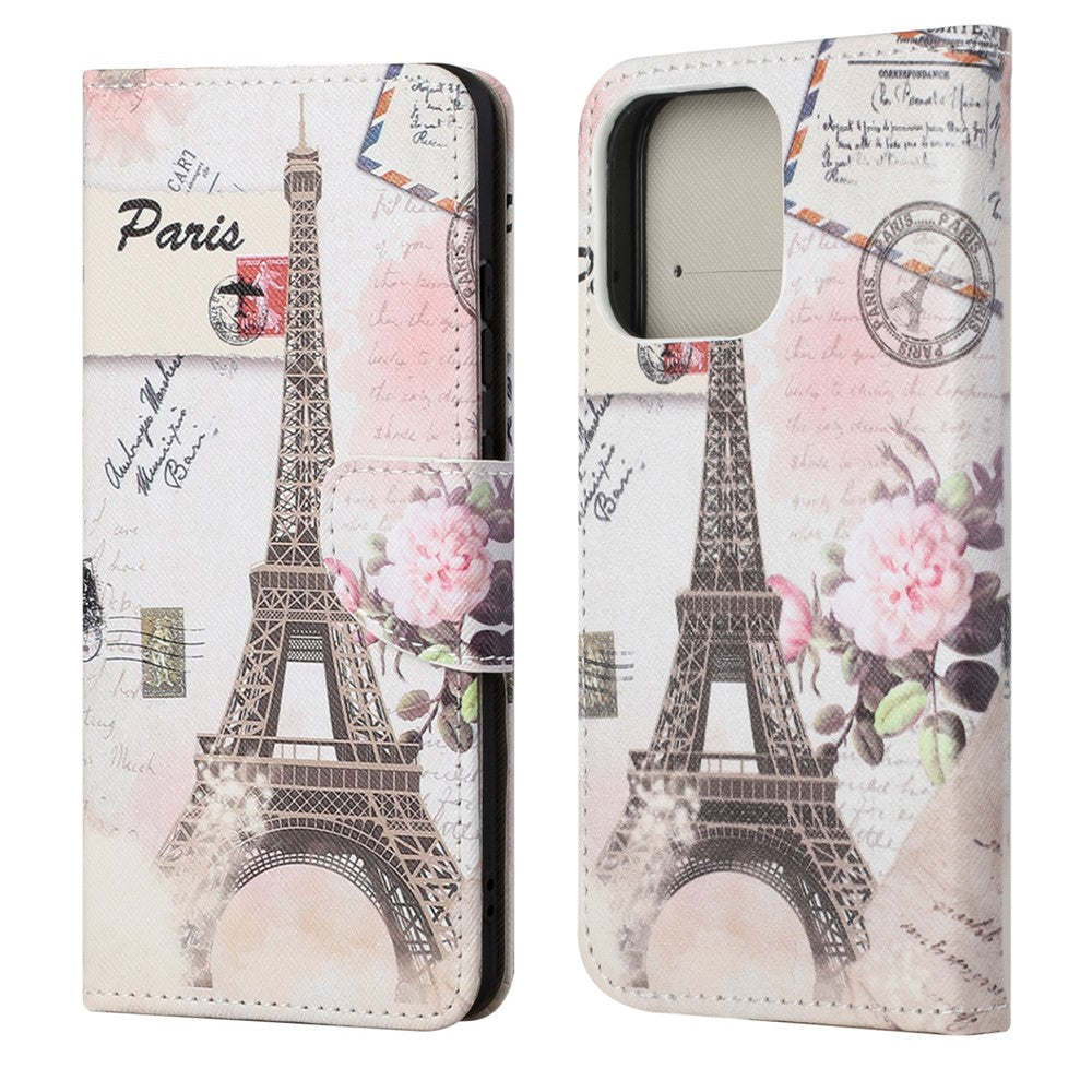 Pattern Printing Cross Texture Leather Case Wallet Stand Shell for iPhone 13 6.1 inch