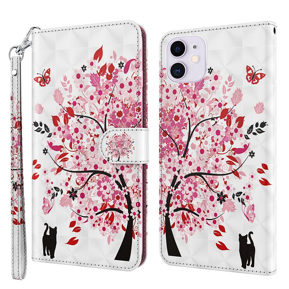 Cool 3D Pattern Printing PU Leather Magnetic Clasp Shockproof Stand Flip Cover with Strap for iPhone 13 mini 5.4 inch