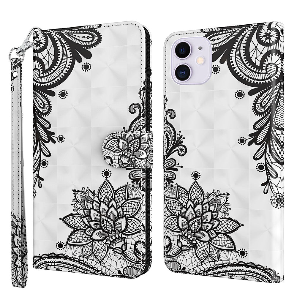Cool 3D Pattern Printing PU Leather Magnetic Clasp Shockproof Stand Flip Cover with Strap for iPhone 13 mini 5.4 inch