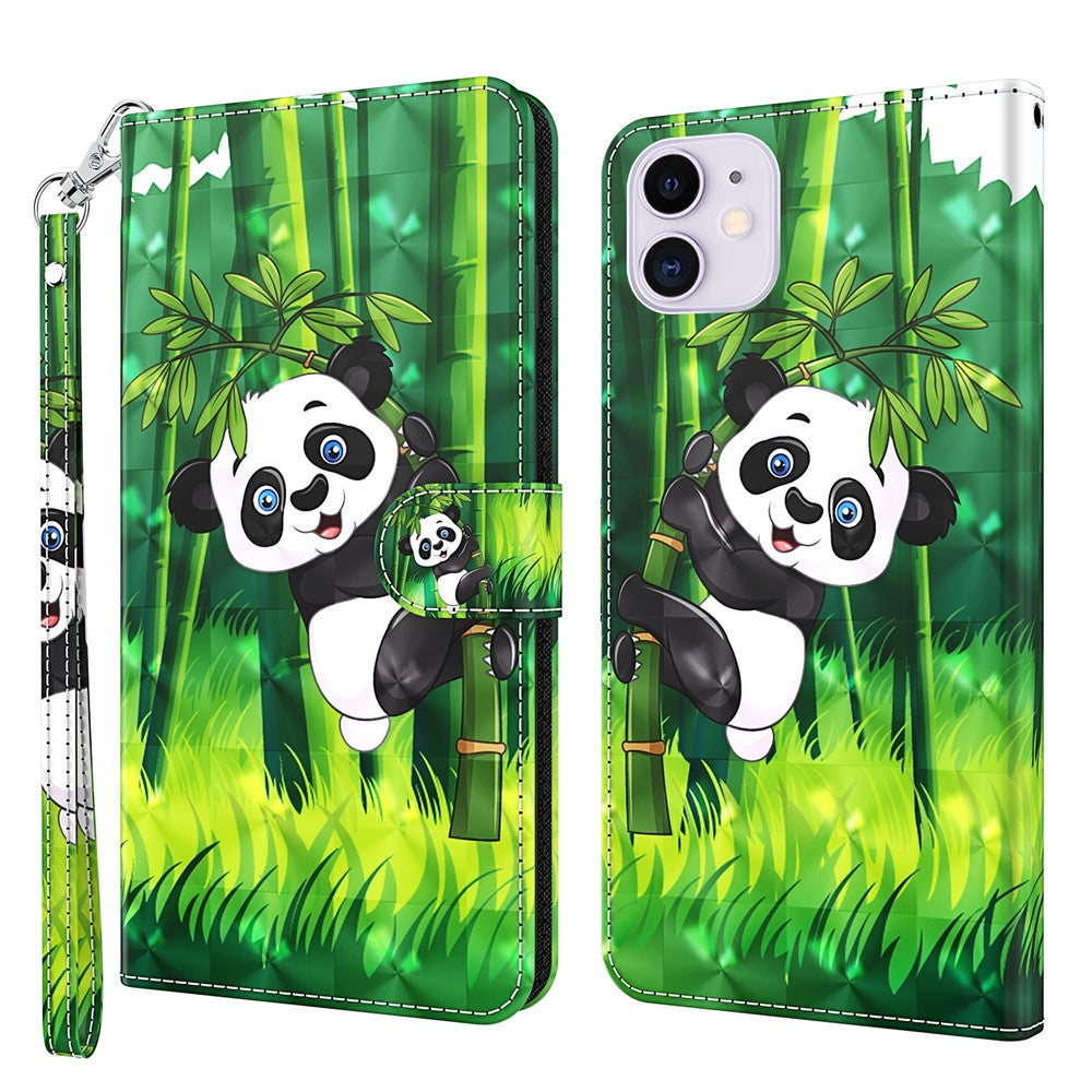 Cool 3D Pattern Printing PU Leather Magnetic Clasp Shockproof Stand Flip Cover with Strap for iPhone 13 mini 5.4 inch