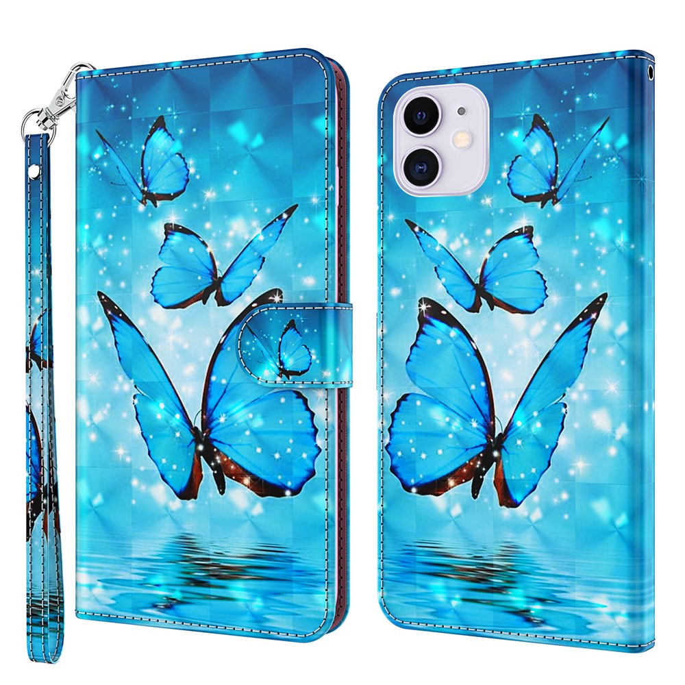 Cool 3D Pattern Printing PU Leather Magnetic Clasp Shockproof Stand Flip Cover with Strap for iPhone 13 mini 5.4 inch