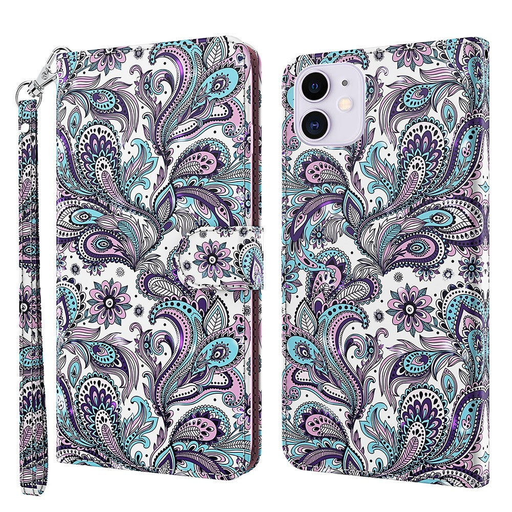 Cool 3D Pattern Printing PU Leather Magnetic Clasp Shockproof Stand Flip Cover with Strap for iPhone 13 mini 5.4 inch