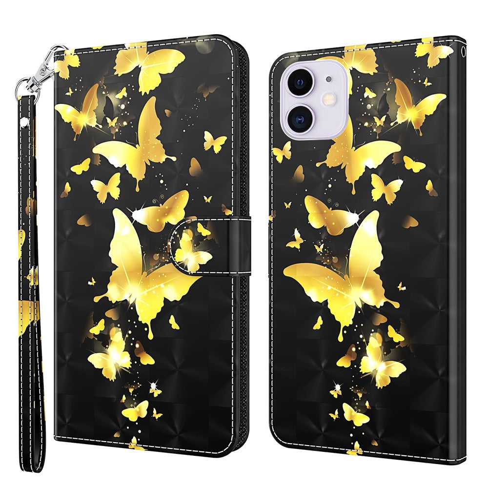 Cool 3D Pattern Printing PU Leather Magnetic Clasp Shockproof Stand Flip Cover with Strap for iPhone 13 mini 5.4 inch