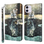 Cool 3D Pattern Printing PU Leather Magnetic Clasp Shockproof Stand Flip Cover with Strap for iPhone 13 mini 5.4 inch
