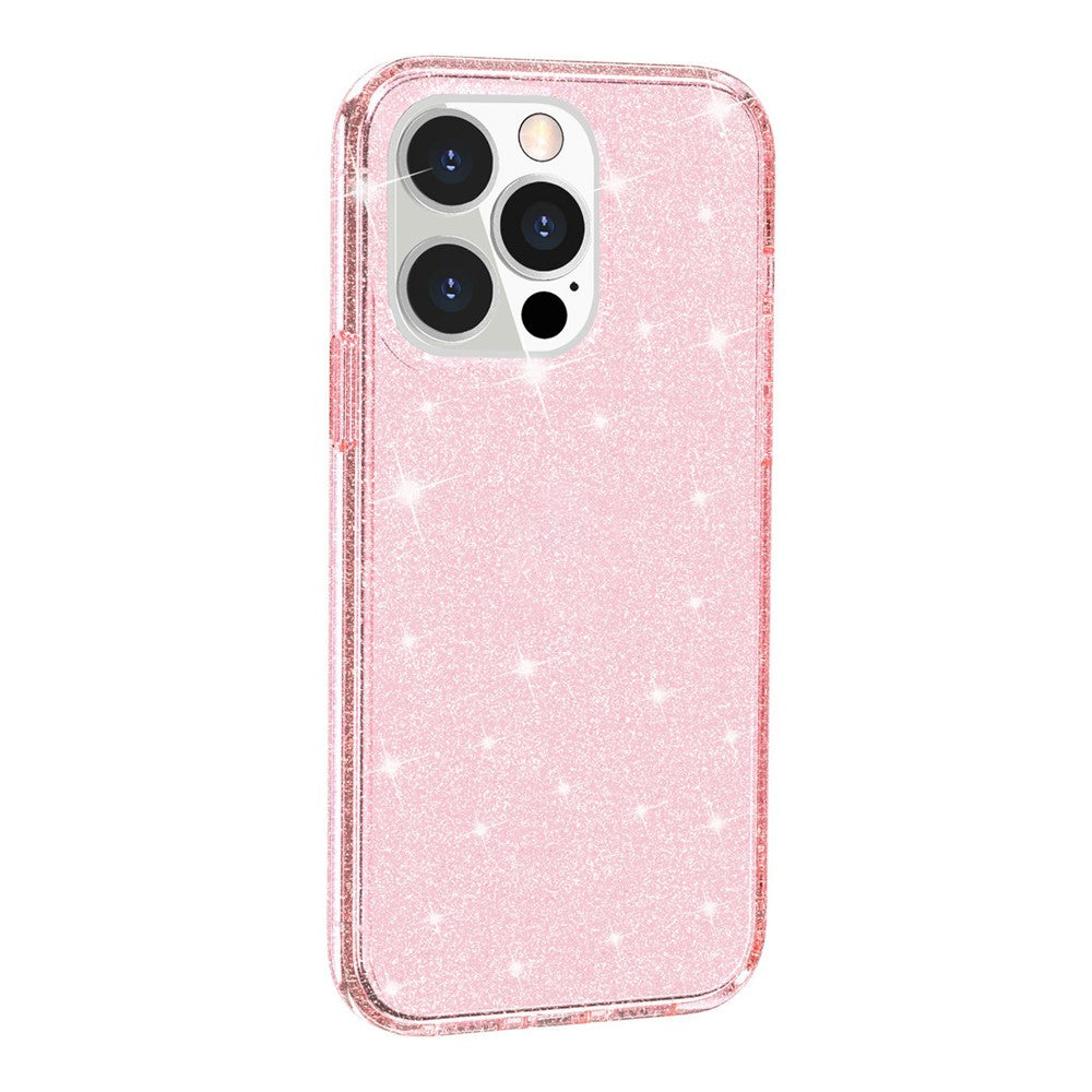 For iPhone 13 Pro Clear Bling Sparkly Powder Glitter Shiny Soft TPU + Hard PC Back Cover