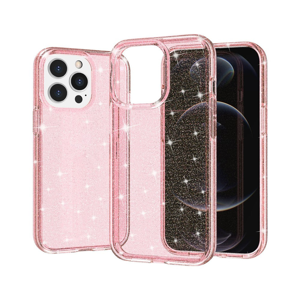 For iPhone 13 Pro Clear Bling Sparkly Powder Glitter Shiny Soft TPU + Hard PC Back Cover
