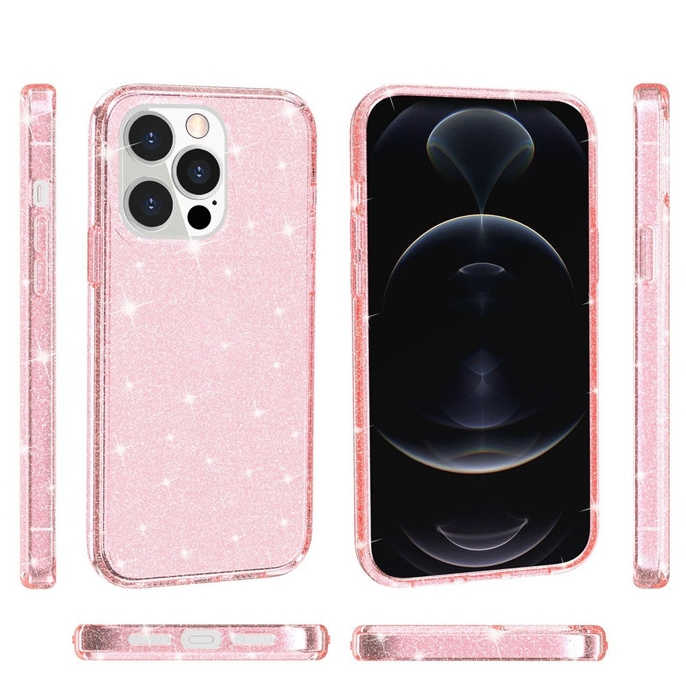 For iPhone 13 Pro Clear Bling Sparkly Powder Glitter Shiny Soft TPU + Hard PC Back Cover