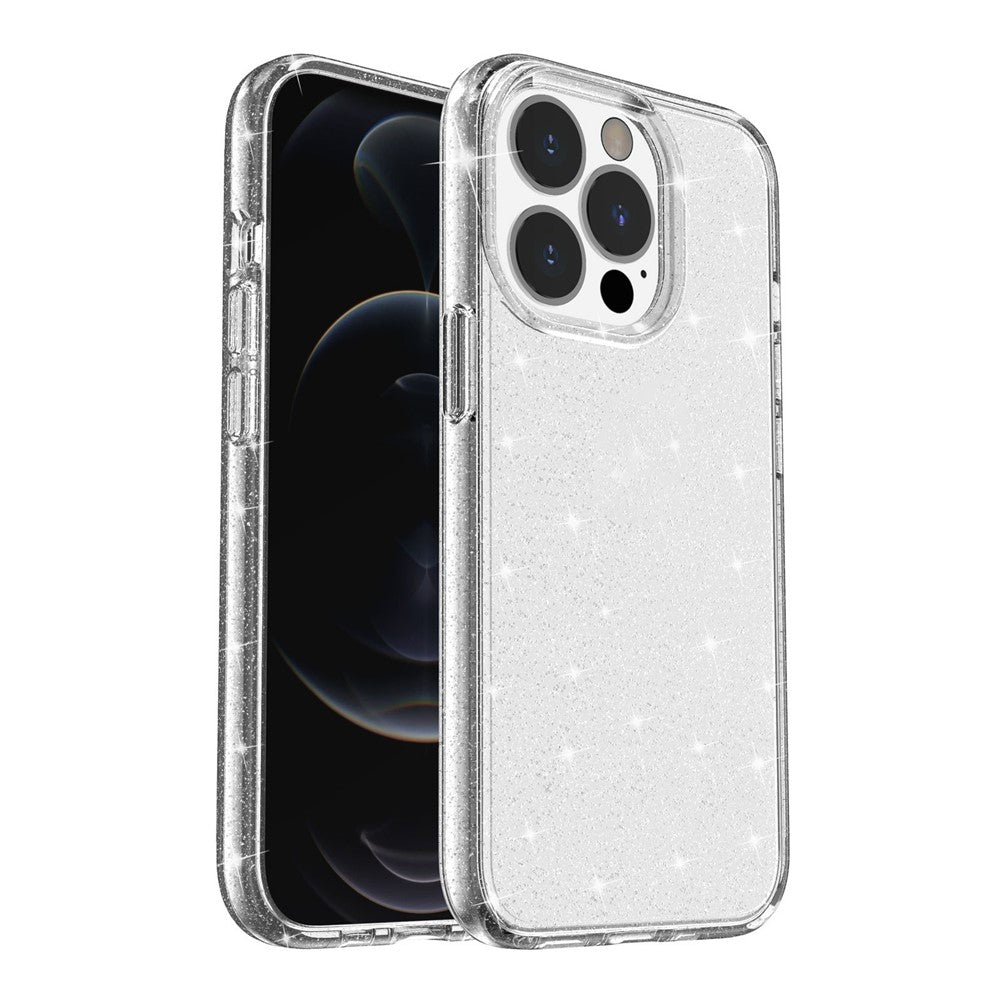 For iPhone 13 Pro Clear Bling Sparkly Powder Glitter Shiny Soft TPU + Hard PC Back Cover