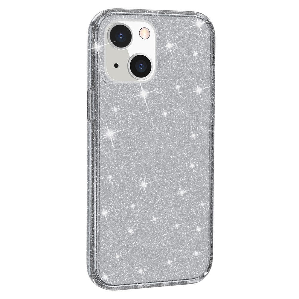 For iPhone 13 6.1 inch Clear Glitter Design Phone Case Soft TPU Bumper + Hard PC Shockproof Protective Back Cover