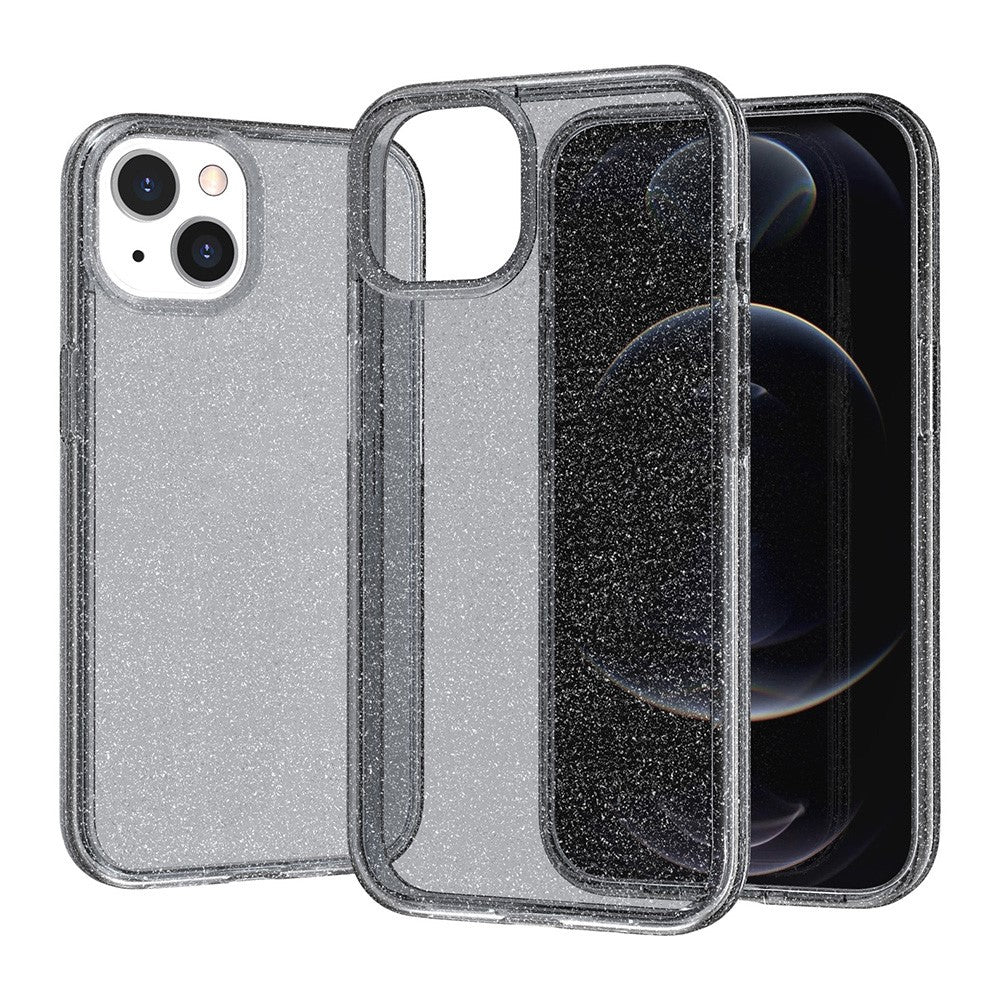 For iPhone 13 6.1 inch Clear Glitter Design Phone Case Soft TPU Bumper + Hard PC Shockproof Protective Back Cover