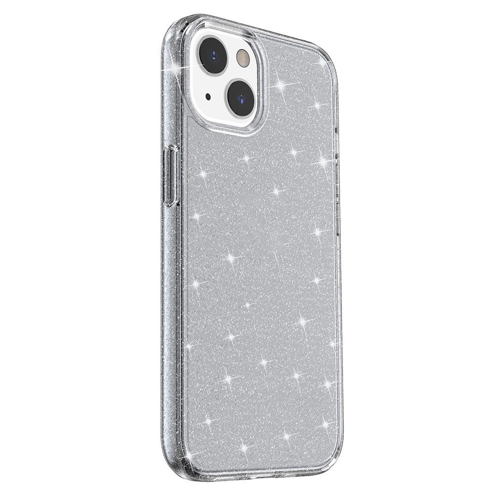 For iPhone 13 6.1 inch Clear Glitter Design Phone Case Soft TPU Bumper + Hard PC Shockproof Protective Back Cover