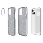 For iPhone 13 6.1 inch Clear Glitter Design Phone Case Soft TPU Bumper + Hard PC Shockproof Protective Back Cover
