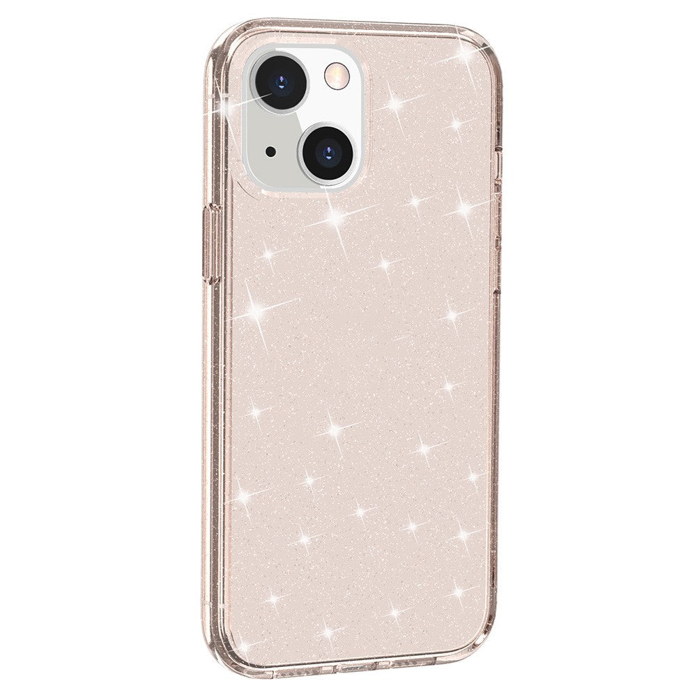 For iPhone 13 6.1 inch Clear Glitter Design Phone Case Soft TPU Bumper + Hard PC Shockproof Protective Back Cover