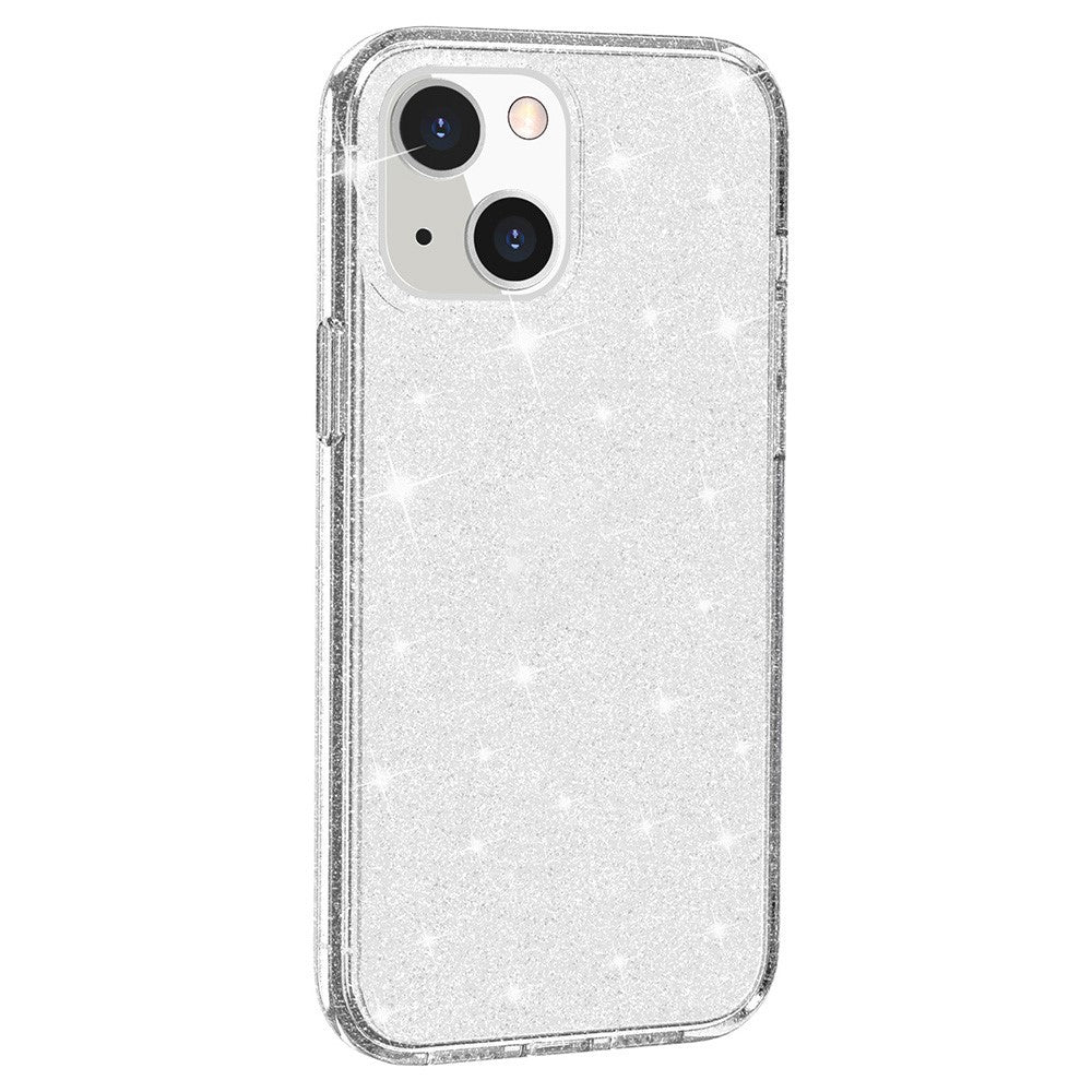 For iPhone 13 6.1 inch Clear Glitter Design Phone Case Soft TPU Bumper + Hard PC Shockproof Protective Back Cover